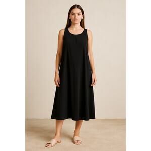 Hatch Maternity Relaxed Single Pleat A-Line Midi Dress Small Black Lagenlook